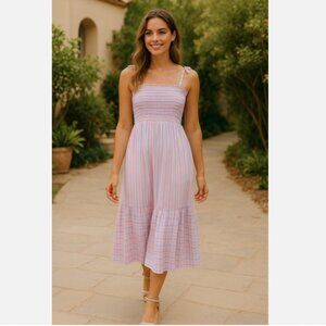 Emory Park Smocked Dress Spaghetti Straps Striped Size Medium Summer